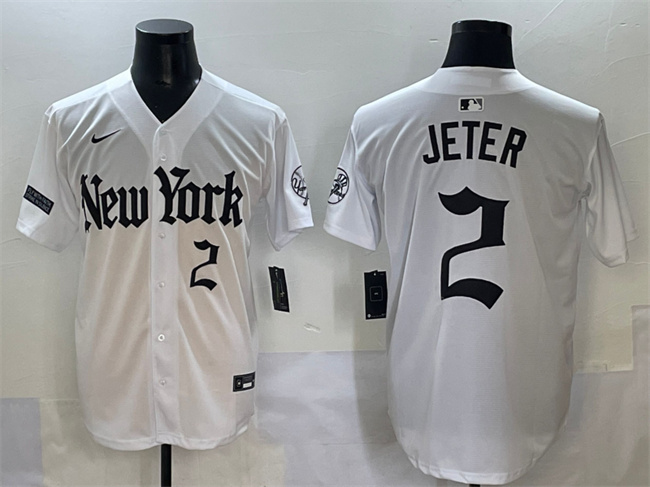 Men's New York Yankees #2 Derek Jeter White 'Gothic Legacy Edition' Vapor Premier Limited Stitched Baseball Jersey Men's New York Yankees #2 Derek Jeter White 'Gothic Legacy Edition' Vapor Premier Limited Stitched Baseball Jersey
